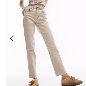 Topshop Straight Jeans, Sand, Size 30